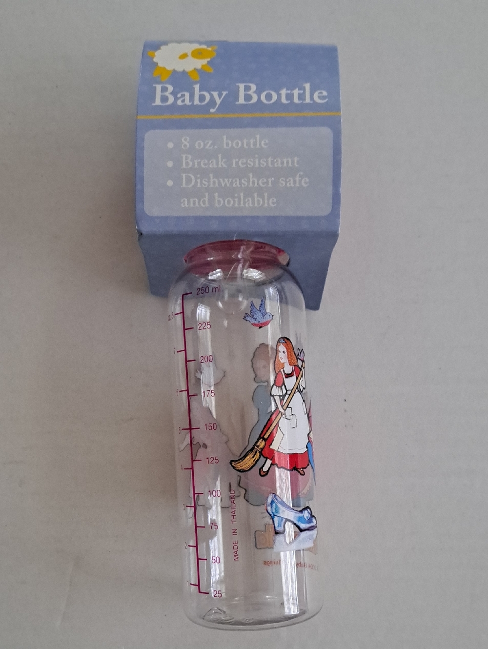 Cinderella Clear Baby Bottle with Red Accents and Fairy Tale Print